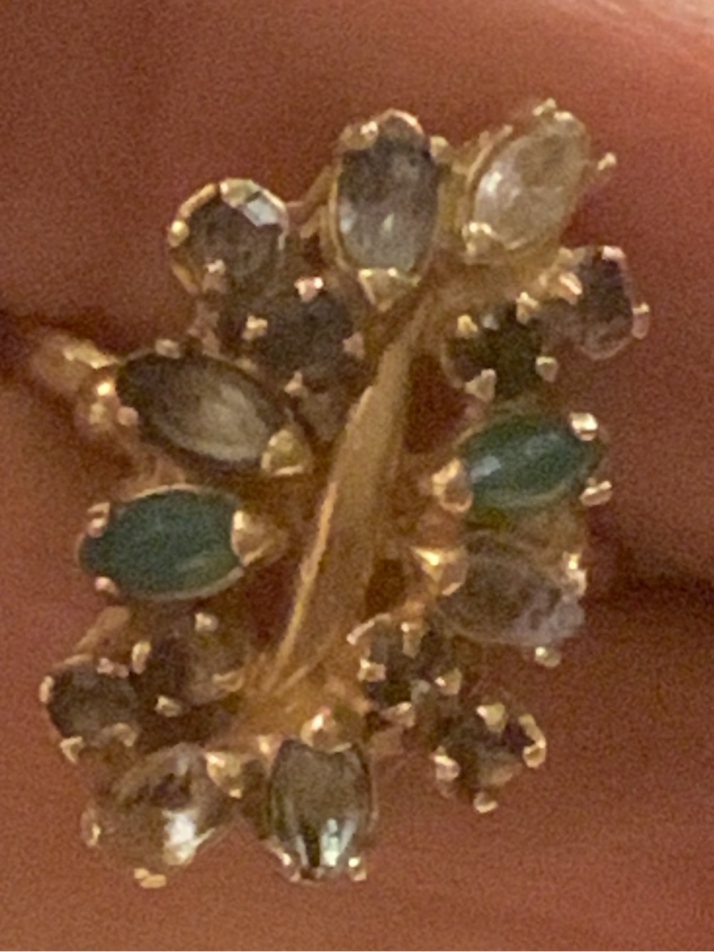 18k antique Gold Ring with Green and Blue Gem Accents - Picture 12 of 15
